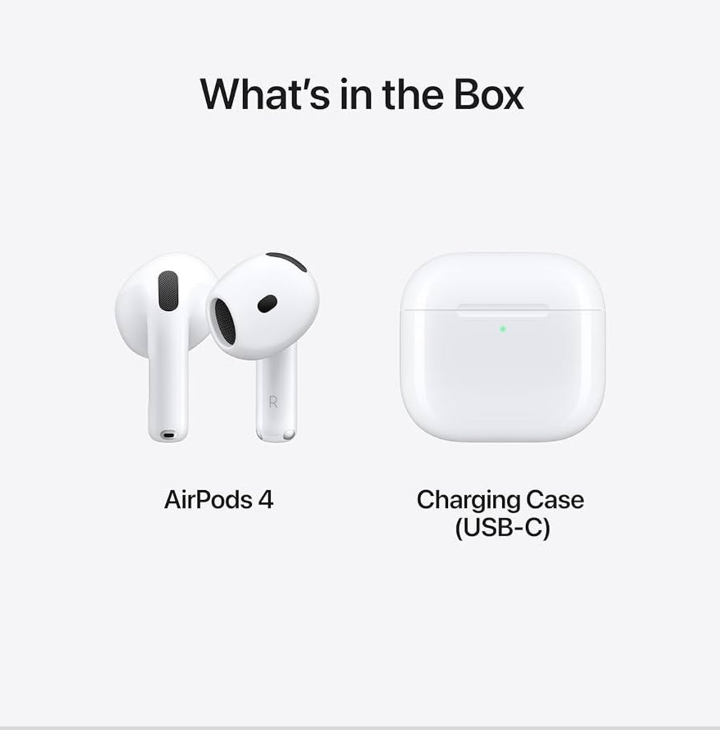 Apple AirPods 4 Wireless Earbuds, Bluetooth Headphones, Personalized Spatial Audio, Sweat and Water Resistant, USB-C Charging Case, H2 Chip, Up to 30 Hours of Battery Life, Effortless Setup for iPhone
