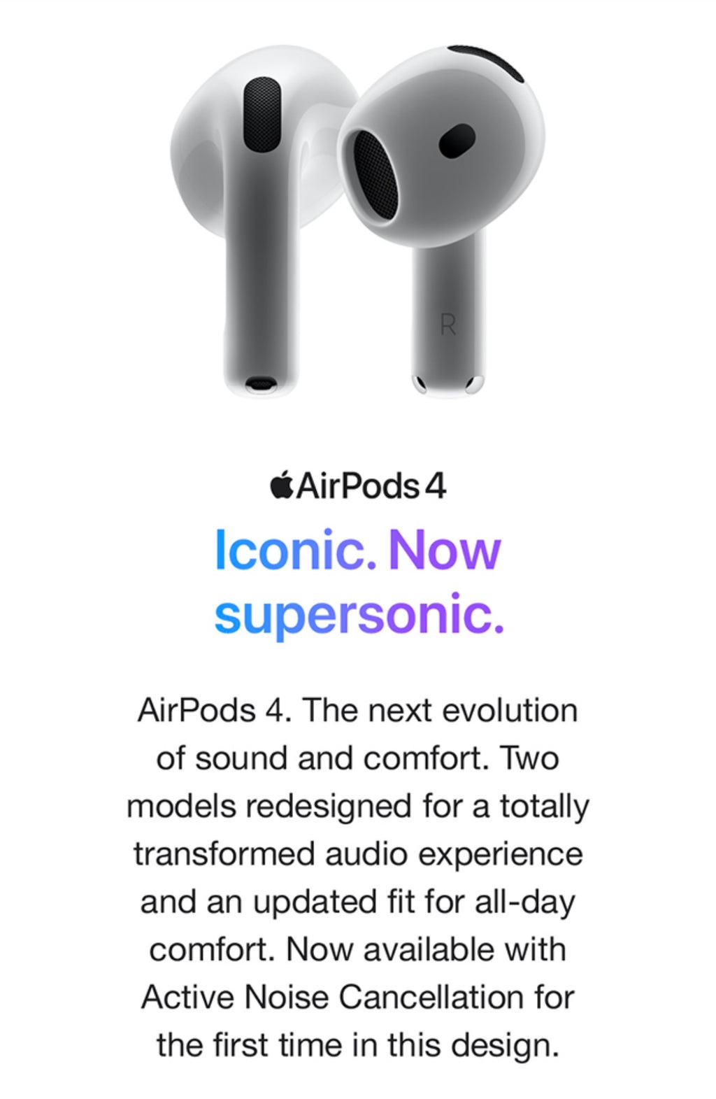 Apple AirPods 4 Wireless Earbuds, Bluetooth Headphones, Personalized Spatial Audio, Sweat and Water Resistant, USB-C Charging Case, H2 Chip, Up to 30 Hours of Battery Life, Effortless Setup for iPhone