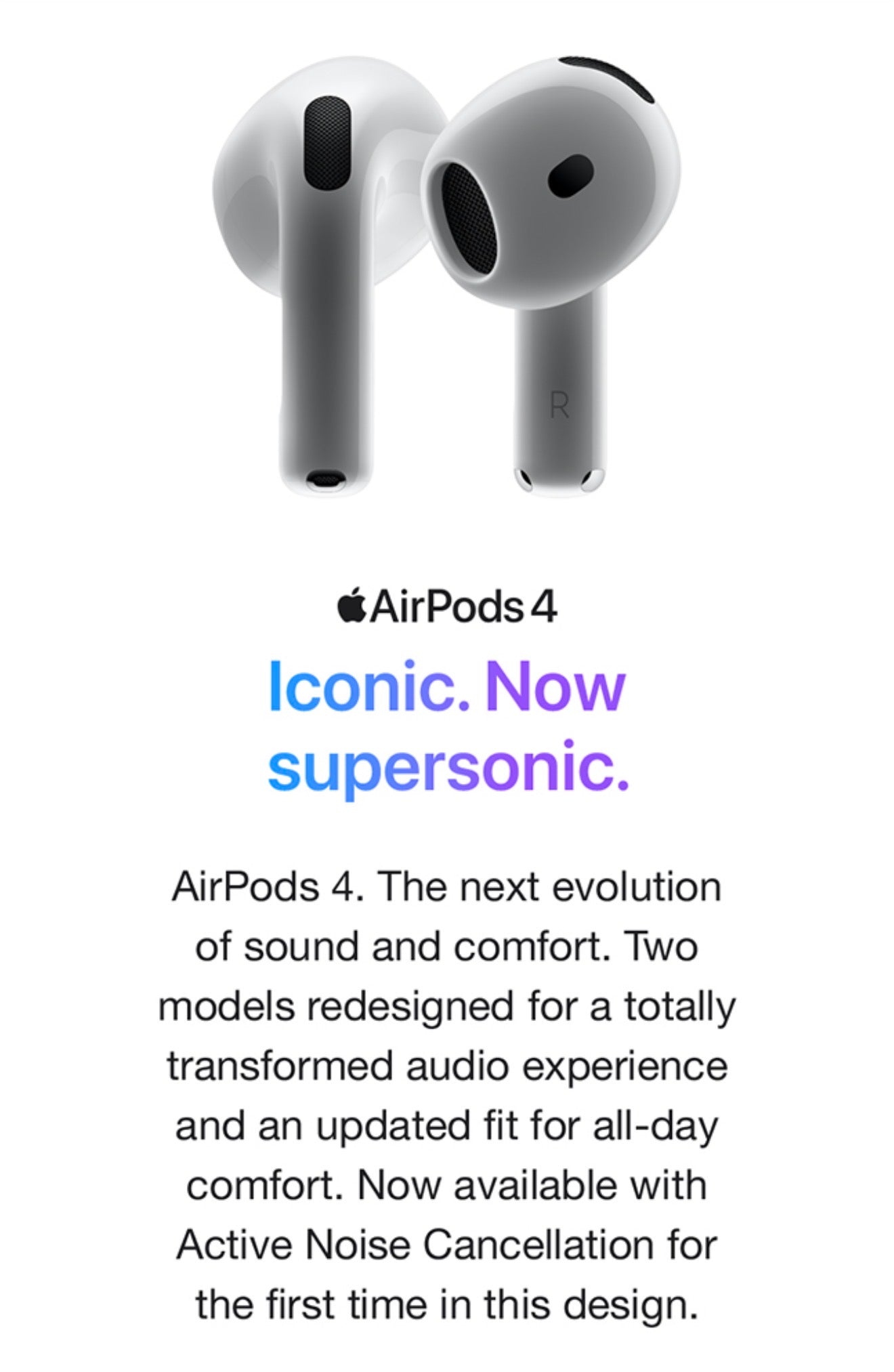 Apple AirPods 4 Wireless Earbuds, Bluetooth Headphones, Personalized Spatial Audio, Sweat and Water Resistant, USB-C Charging Case, H2 Chip, Up to 30 Hours of Battery Life, Effortless Setup for iPhone